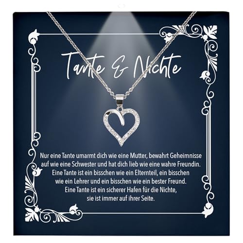 22Feels Tante Geschenk von Nichte Frauen Schmuck - Silber 925/000 Herz Halskette - Damen Geburtstag Weihnachten Idee Muttertag Schwester - Karte Premium Licht Etui von 22Feels