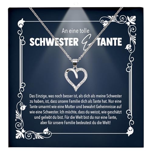 22Feels Tante Schwester Geschenk Frauen Schmuck - Silber 925/000 Herz Halskette - Damen Geburtstag Weihnachten Idee Muttertag Schwester - Karte Premium Licht Etui von 22Feels