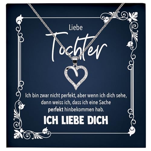 22Feels Tochter Geschenk Mädchen Frauen Schmuck Set Geburtstag Weihnachten Firmung Bachelor - Echt Silber 925 Herz Halskette mit Karte von 22Feels