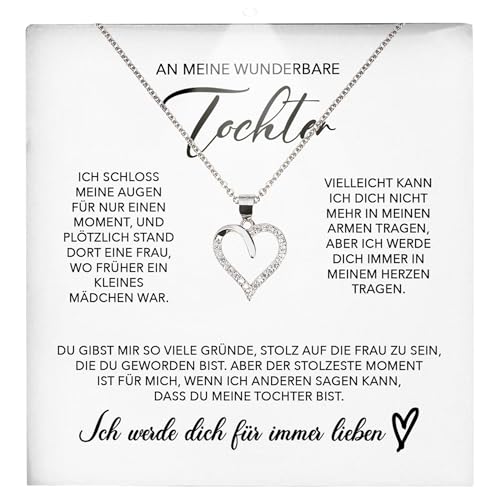 22Feels Tochter Geschenk von Eltern - Mädchen Schmuck Frauen Silber 925/000 Herz Halskette - Konfirmation Firmung 18. Geburtstag Weihnachten Abitur Bachelor Master - Karte Premium LED Licht Etui von 22Feels