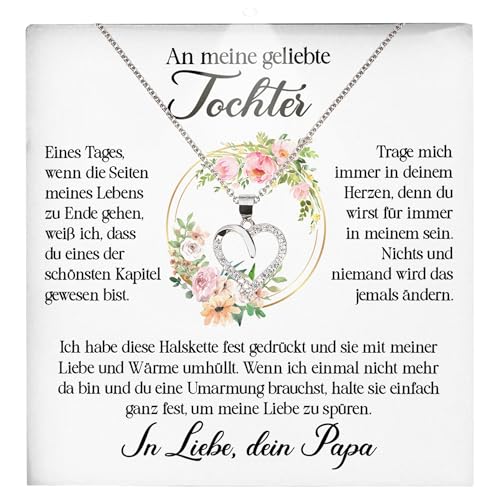 22Feels Tochter Geschenk von Mama Papa - Mädchen Schmuck Frauen Silber 925/000 Herz Halskette - Konfirmation Firmung 18. Geburtstag Weihnachten Abitur Bachelor Master - Karte Premium LED Licht Etui von 22Feels