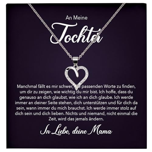 22Feels Tochter Geschenk von Mama Silber 925/000 Herz Halskette mit Karte Mädchen Frauen Schmuck Geburtstag Weihnachten Firmung Konfirmation etc. von 22Feels
