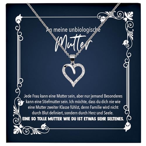 22Feels Unbiologische Mutter Stiefmama Geschenk Geburtstag Muttertag Weihnachten Bonus Mama Frauen Schmuck Set - Echt Silber 925 Herz Halskette mit Karte von 22Feels