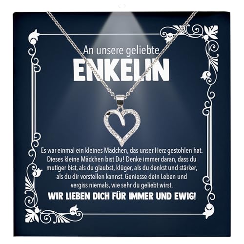 22Feels Unsere Enkelin Geschenk - Mädchen Schmuck Frauen Silber 925/000 Herz Halskette - Konfirmation Firmung 18. Geburtstag Weihnachten Schulabschluss Bachelor Master - Karte Premium LED Licht Etui von 22Feels