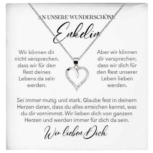 22Feels Unsere Enkelin Geschenk Silber 925/000 Herz Halskette mit Karte Mädchen Frauen Schmuck Enkelkind Geburtstag Damen Weihnachten Firmung Konfirmation von 22Feels
