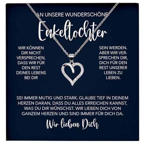 22Feels Unsere Enkelin Geschenk Silber 925/000 Herz Halskette mit Karte Mädchen Frauen Schmuck Enkelkind Geburtstag Damen Weihnachten Firmung Konfirmation von 22Feels