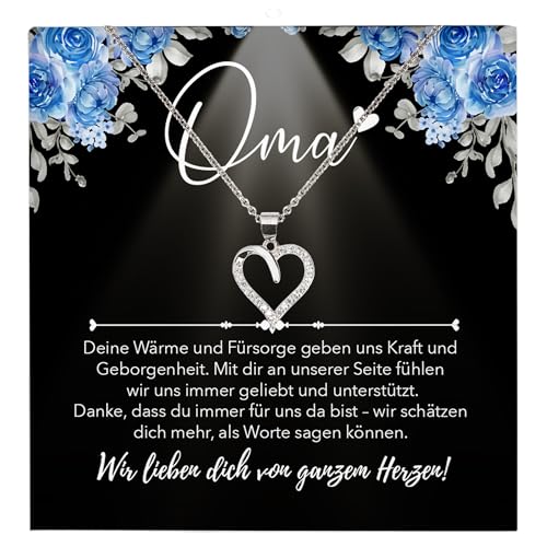22Feels Unsere Oma Geschenk Grossmutter Frauen Schmuck - Silber 925/000 Herz Halskette Damen Collier - Weihnachten Geburtstag Muttertag Grosseltern - Karte Premium LED Licht Etui von 22Feels