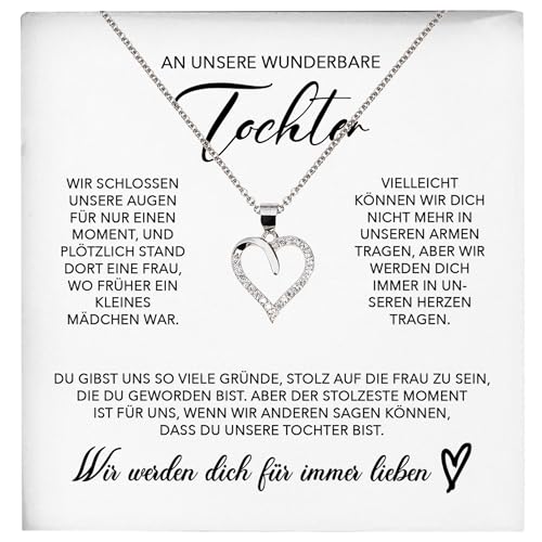 22Feels Unsere Tochter Geschenk Silber 925/000 Herz Halskette mit Karte Mädchen Frauen Schmuck Geburtstag Weihnachten Firmung Konfirmation etc. von 22Feels