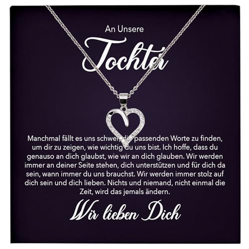 22Feels Unsere Tochter Geschenk Silber 925/000 Herz Halskette mit Karte Mädchen Frauen Schmuck Geburtstag Weihnachten Firmung Konfirmation etc. von 22Feels