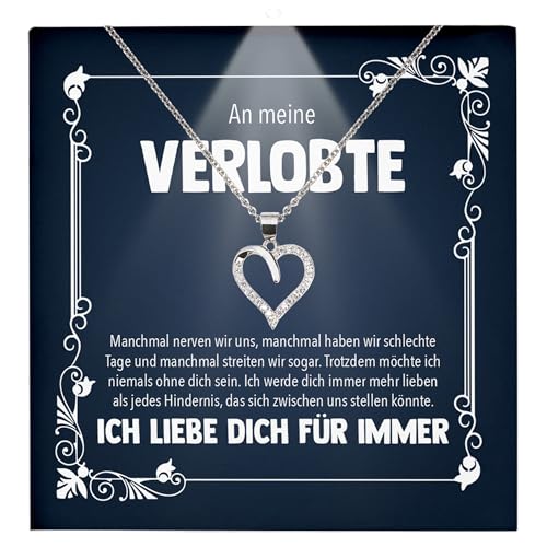 22Feels Verlobte Geschenk Damen Schmuck Heiratsantrag - Silber 925/000 Herz Halskette - Ich Liebe Dich Frauen Bride to be Verlobung Valentinstag Weihnachten - Karte Premium Licht Etui von 22Feels
