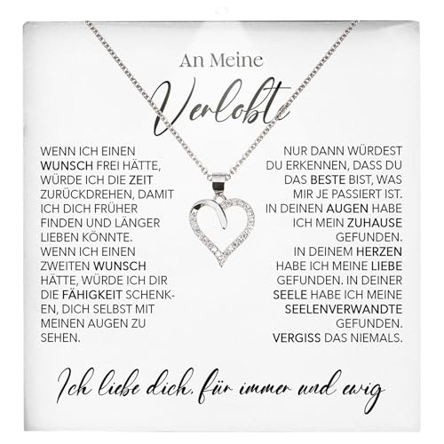 22Feels Verlobte Geschenk Damen Schmuck Heiratsantrag - Silber 925/000 Herz Halskette - Ich Liebe Dich Frauen Bride to be Verlobung Valentinstag Weihnachten - Karte Premium Licht Etui von 22Feels