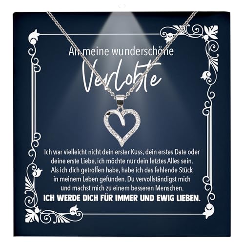 22Feels Verlobte Geschenk Damen Schmuck Heiratsantrag - Silber 925/000 Herz Halskette - Ich Liebe Dich Frauen Bride to be Verlobung Valentinstag Weihnachten - Karte Premium Licht Etui von 22Feels