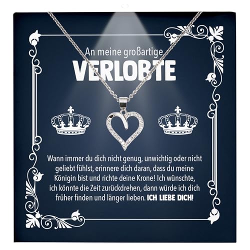 22Feels Verlobte Geschenk Damen Schmuck Heiratsantrag - Silber 925/000 Herz Halskette - Ich Liebe Dich Frauen Bride to be Verlobung Valentinstag Weihnachten - Karte Premium Licht Etui von 22Feels