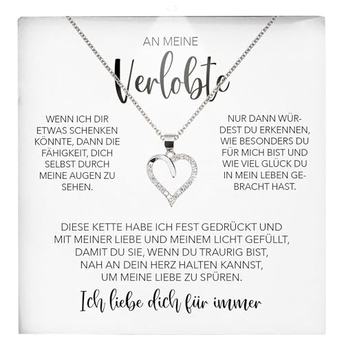 22Feels Verlobte Geschenk Damen Schmuck Heiratsantrag - Silber 925/000 Herz Halskette - Ich Liebe Dich Frauen Bride to be Verlobung Valentinstag Weihnachten - Karte Premium Licht Etui von 22Feels
