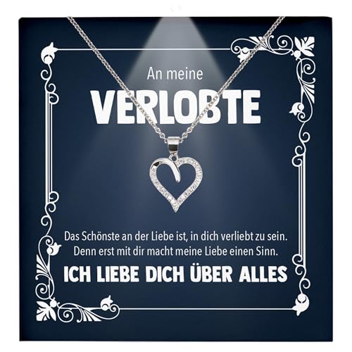 22Feels Verlobte Geschenk Damen Schmuck Heiratsantrag - Silber 925/000 Herz Halskette - Ich Liebe Dich Frauen Bride to be Verlobung Valentinstag Weihnachten - Karte Premium Licht Etui von 22Feels