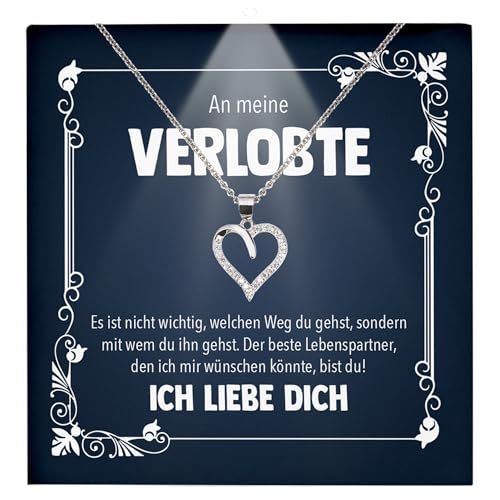 22Feels Verlobte Geschenk Damen Schmuck Heiratsantrag - Silber 925/000 Herz Halskette - Ich Liebe Dich Frauen Bride to be Verlobung Valentinstag Weihnachten - Karte Premium Licht Etui von 22Feels