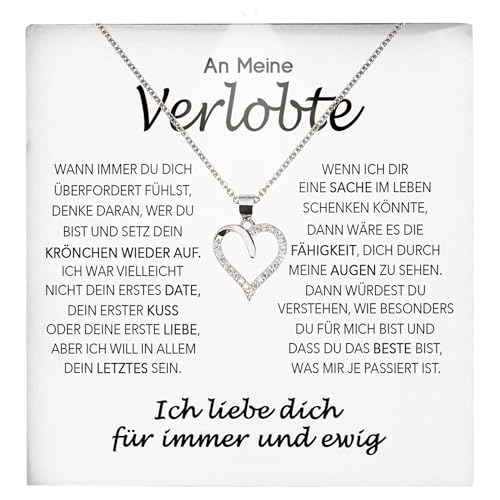 22Feels Verlobte Geschenk Damen Schmuck Heiratsantrag - Silber 925/000 Herz Halskette - Ich Liebe Dich Frauen Bride to be Verlobung Valentinstag Weihnachten - Karte Premium Licht Etui von 22Feels