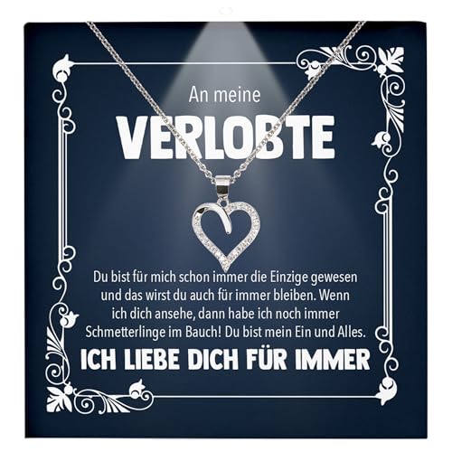 22Feels Verlobte Geschenk Damen Schmuck Heiratsantrag - Silber 925/000 Herz Halskette - Ich Liebe Dich Frauen Bride to be Verlobung Valentinstag Weihnachten - Karte Premium Licht Etui von 22Feels