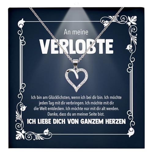 22Feels Verlobte Geschenk Damen Schmuck Heiratsantrag - Silber 925/000 Herz Halskette - Ich Liebe Dich Frauen Bride to be Verlobung Valentinstag Weihnachten - Karte Premium Licht Etui von 22Feels