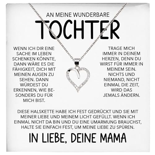 22Feels Wunderbare Tochter Geschenk von Mama Silber 925/000 Herz Halskette mit Karte Mädchen Frauen Schmuck Geburtstag Weihnachten Firmung Konfirmation etc. von 22Feels