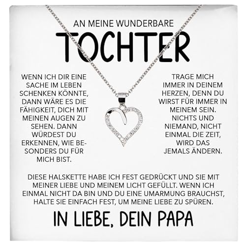 22Feels Wunderbare Tochter Geschenk von Papa Silber 925/000 Herz Halskette mit Karte Mädchen Frauen Schmuck Geburtstag Weihnachten Firmung Konfirmation etc. von 22Feels
