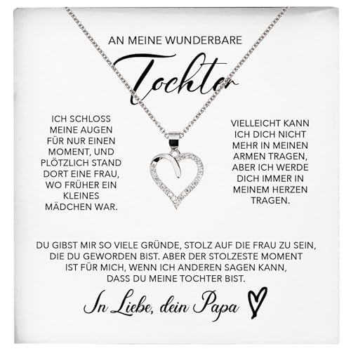 22Feels Wunderbare Tochter Geschenk von Papa Silber 925/000 Herz Halskette mit Karte Mädchen Frauen Schmuck Geburtstag Weihnachten Firmung Konfirmation etc. von 22Feels