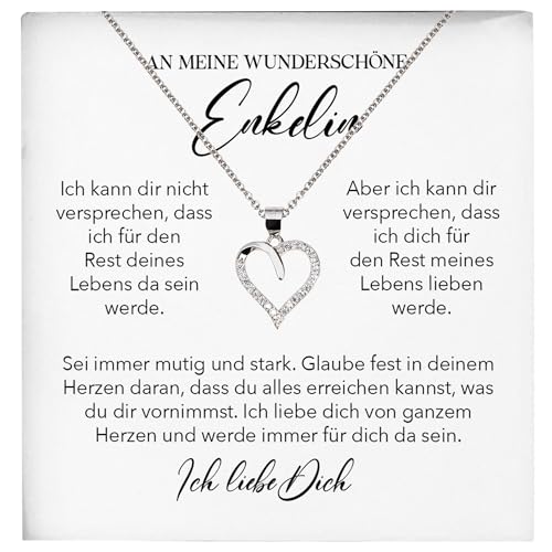 22Feels Wunderschöne Enkelin Geschenk Silber 925/000 Herz Halskette mit Karte Mädchen Frauen Schmuck Enkelkind Geburtstag Damen Weihnachten Firmung Konfirmation von 22Feels
