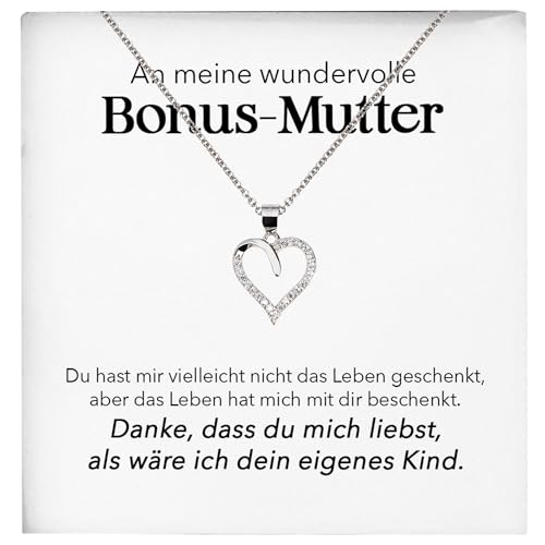 22Feels Wundervolle Bonus Mutter Stiefmama Geschenk Silber 925/000 Herz Halskette Stiefmutter Muttertag Frauen Schmuck mit Karte Geburtstag Weihnachten Stiefeltern Mama Patchwork von 22Feels