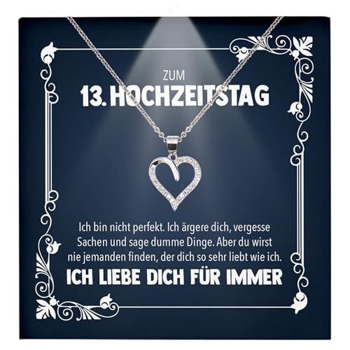 22Feels Zum 13. Hochzeitstag Geschenk Ehefrau Frauen Schmuck - Silber 925/000 Herz Halskette Damen - An Meinen Schatz - Romantisch Ich Liebe Dich Kette - Karte Premium LED Licht Etui von 22Feels
