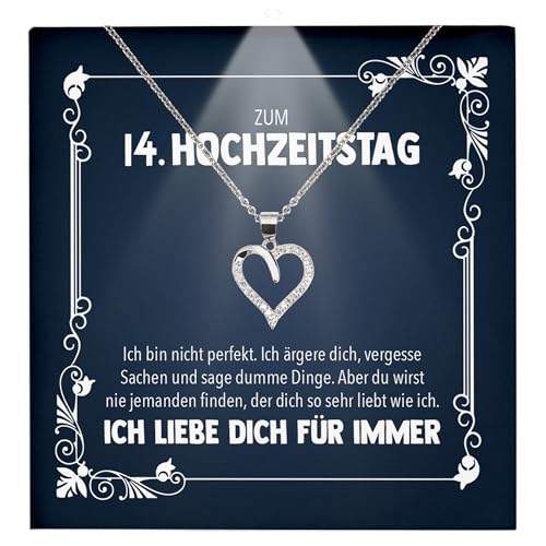 22Feels Zum 14. Hochzeitstag Geschenk Ehefrau Frauen Schmuck - Silber 925/000 Herz Halskette Damen - An Meinen Schatz - Romantisch Ich Liebe Dich Kette - Karte Premium LED Licht Etui von 22Feels