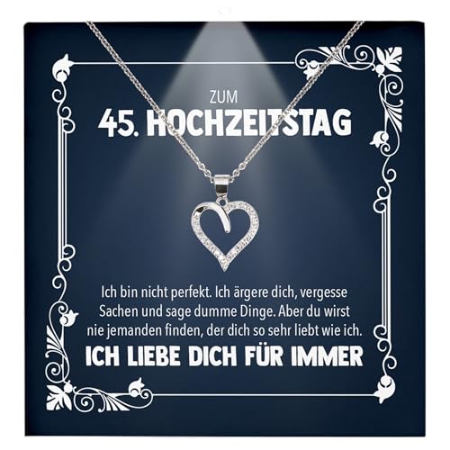 22Feels Zum 45. Hochzeitstag Geschenk Ehefrau Frauen Schmuck - Silber 925/000 Herz Halskette Damen - An Meinen Schatz - Romantisch Ich Liebe Dich Kette - Karte Premium LED Licht Etui von 22Feels