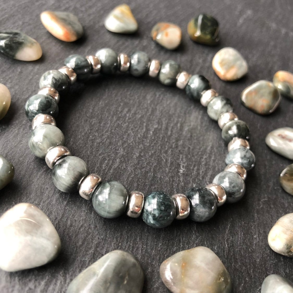 Chrysoberyll Hawks Eye Chunky Posh Power Armband Mit Sterling Silber. Kostenloser Trommelstein Bei Jedem Kauf. Stapeln Grau Perlen 22Kristalle Chrysoberyll Hawks Eye Chunky Posh Power Armband Mit Sterling Silber. Kostenloser Trommelstein Bei Jedem Kauf. Stapeln Grau Perlen 22Kristalle von 22crystalsShop