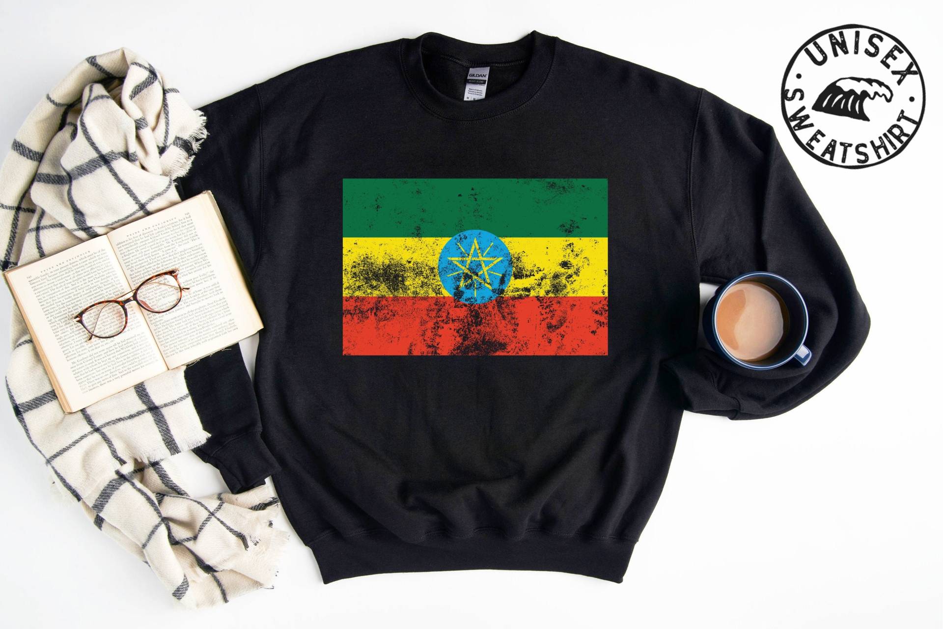 Vintage Style Äthiopien Pride Flagge Sweatshirt, Lustige Pullover Shirt, Geburtstagsgeschenke Für Männer Und Frauen von 22ndOfOctober