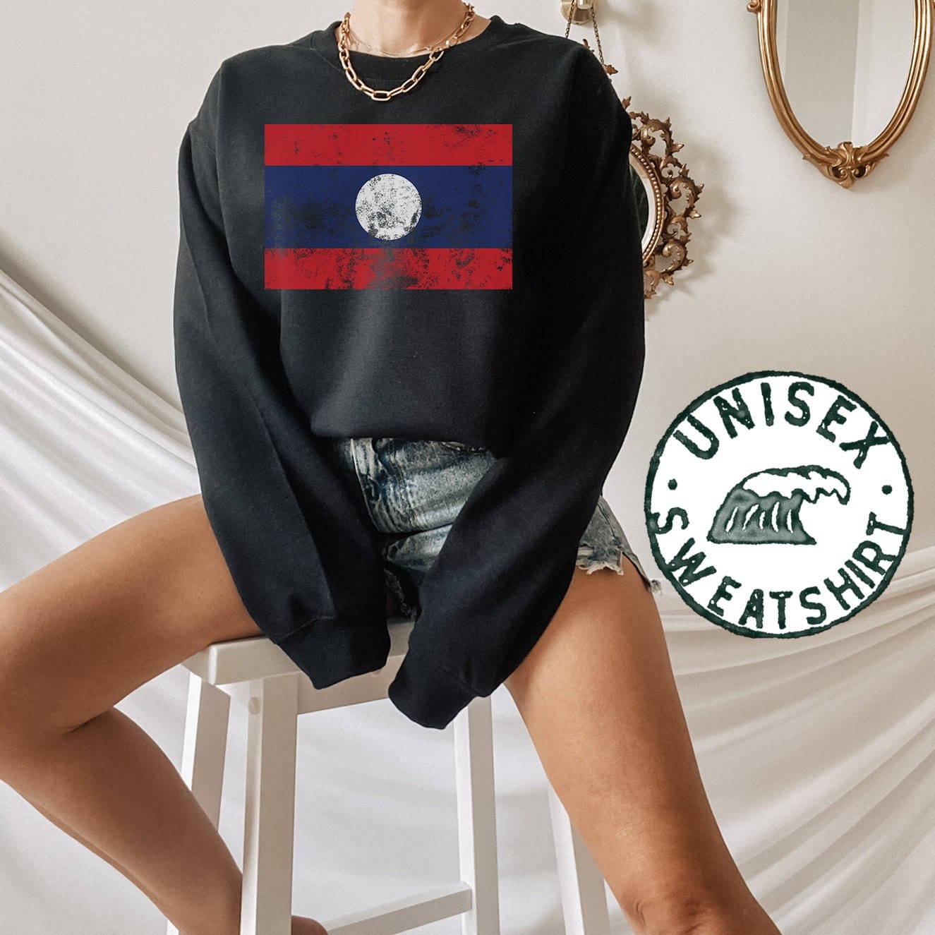 Vintage Style Laos Lao Pride Flagge Sweatshirt, Lustige Pullover Shirt, Geburtstagsgeschenke Für Männer Und Frauen von 22ndOfOctober