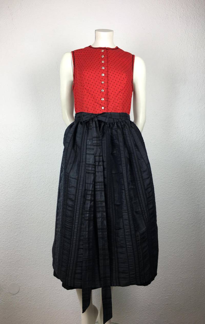 Dirndl Kleid Vintage | L Lang Rot Schwarz Optional Mit Schwarzer Seidengemisch-Schürze von 22nddresses