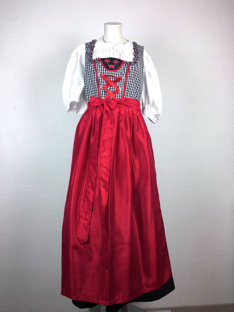 Dirndl | Medium/Large Maxi Schwarz Weiß Kariert Rot Mit Passender Glänzender Schürze von 22nddresses