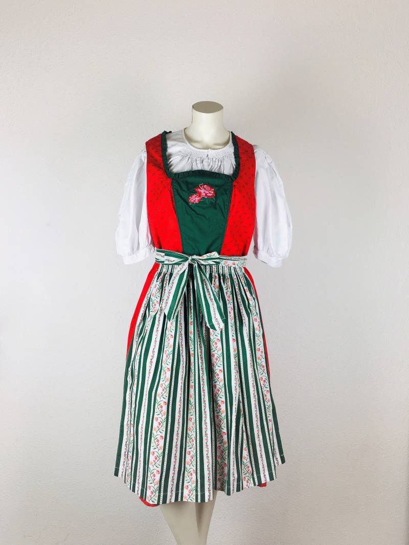 Dirndl Vintage | M Midi Rot Grün Optional Mit Gemusterter Schürze von 22nddresses