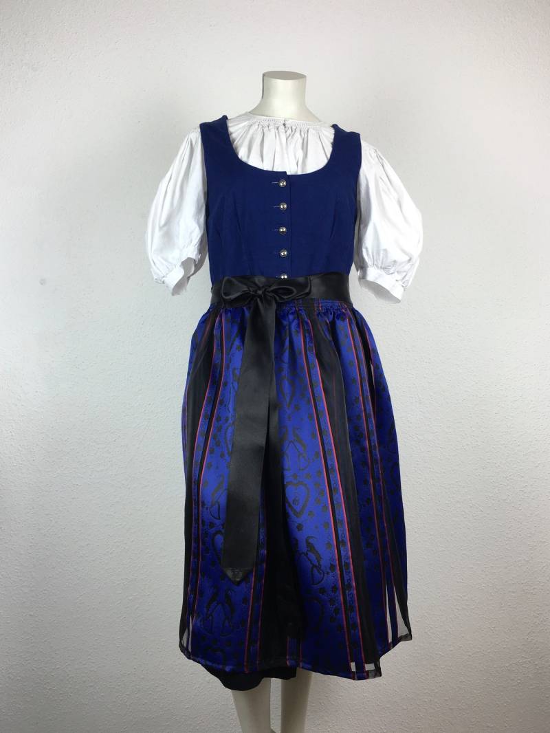 Dirndl Vintage | Small/Medium Knielang Schwarz Blau Mit Passender Halbtransparenter Blau-Schwarz Gemusterter Schürze Dirndl Vintage | Small/Medium Knielang Schwarz Blau Mit Passender Halbtransparenter Blau-Schwarz Gemusterter Schürze von 22nddresses