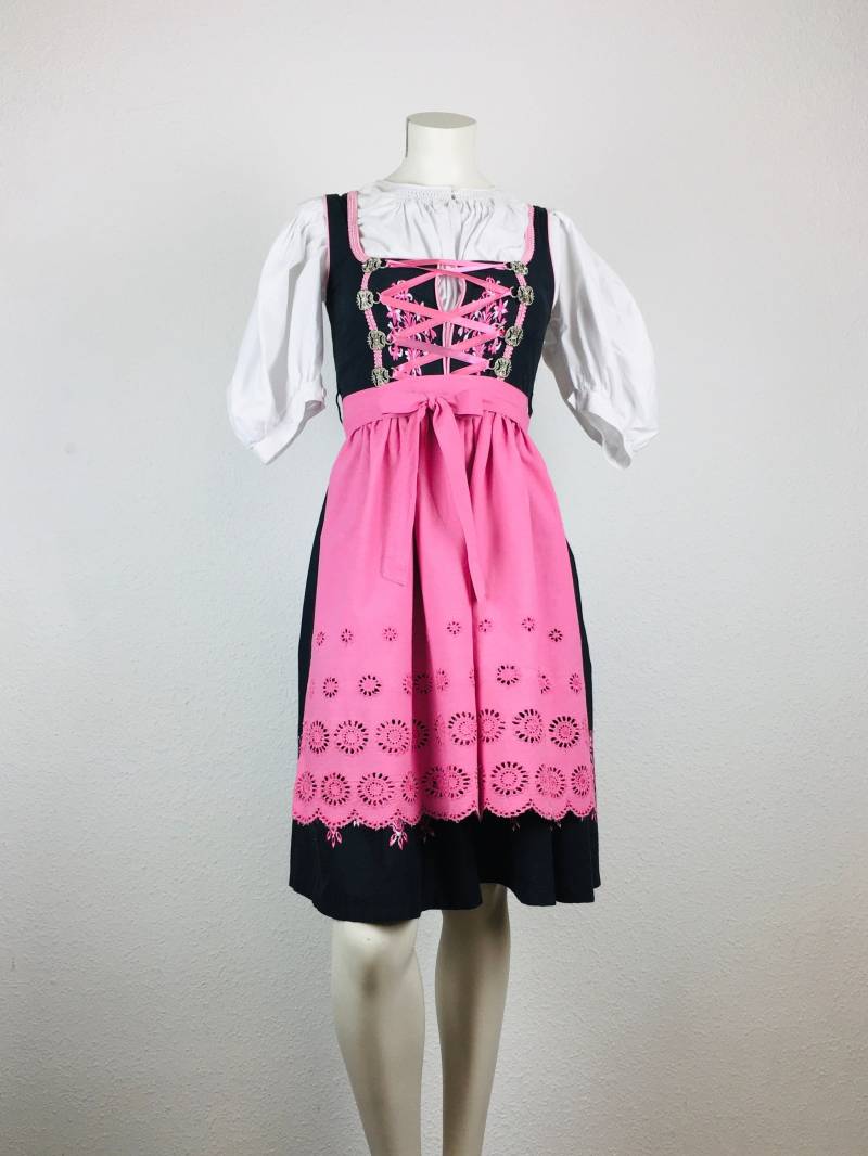 Dirndl Vintage | xs Mini Knielang Schwarz Rosa Mit Loch-Schürze von 22nddresses
