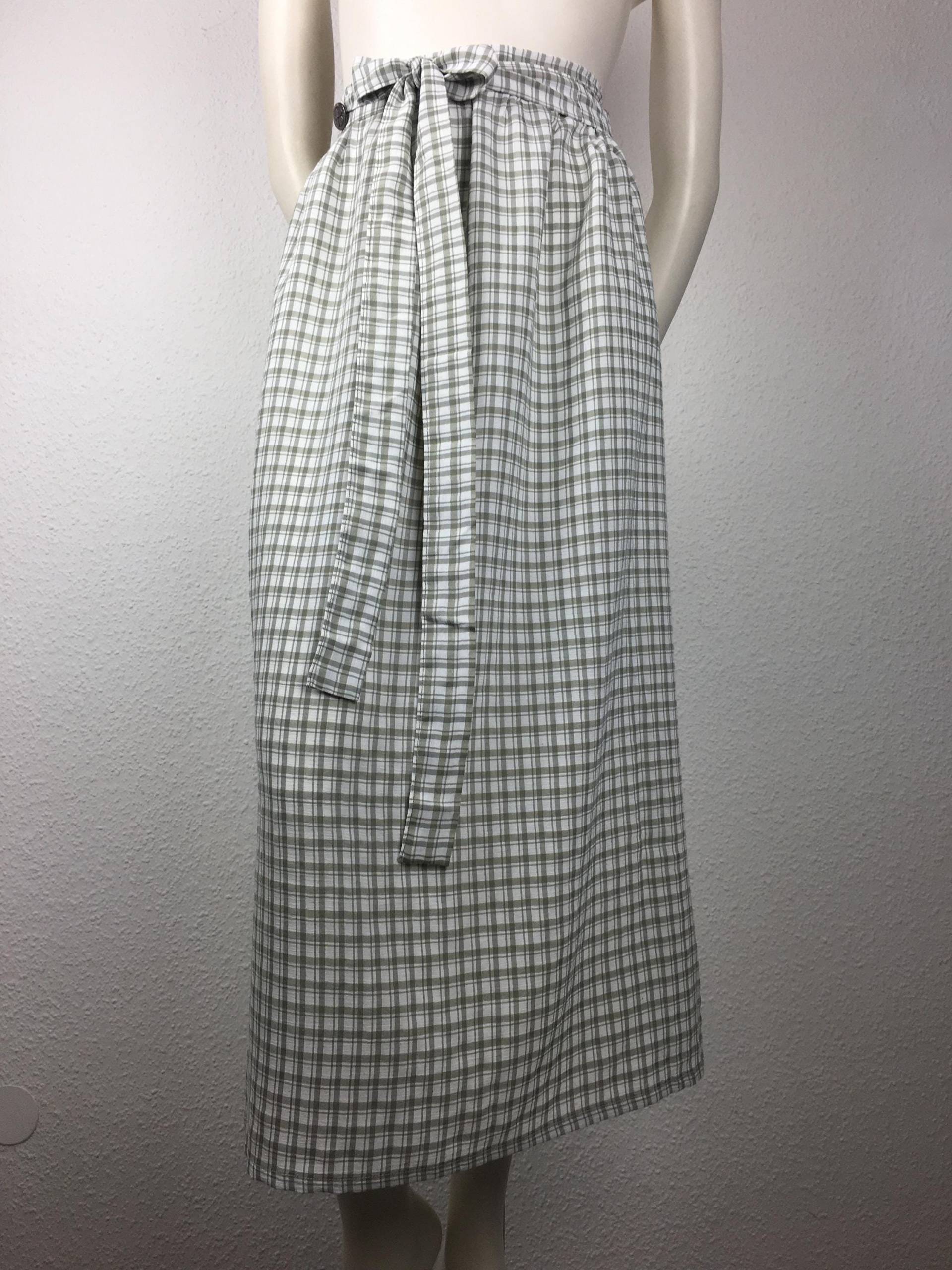 Dirndlschürze | L/xl - 82, 5 cm Weiß Ocker-Grün Kürzen Auf Wunschlänge Möglich von 22nddresses