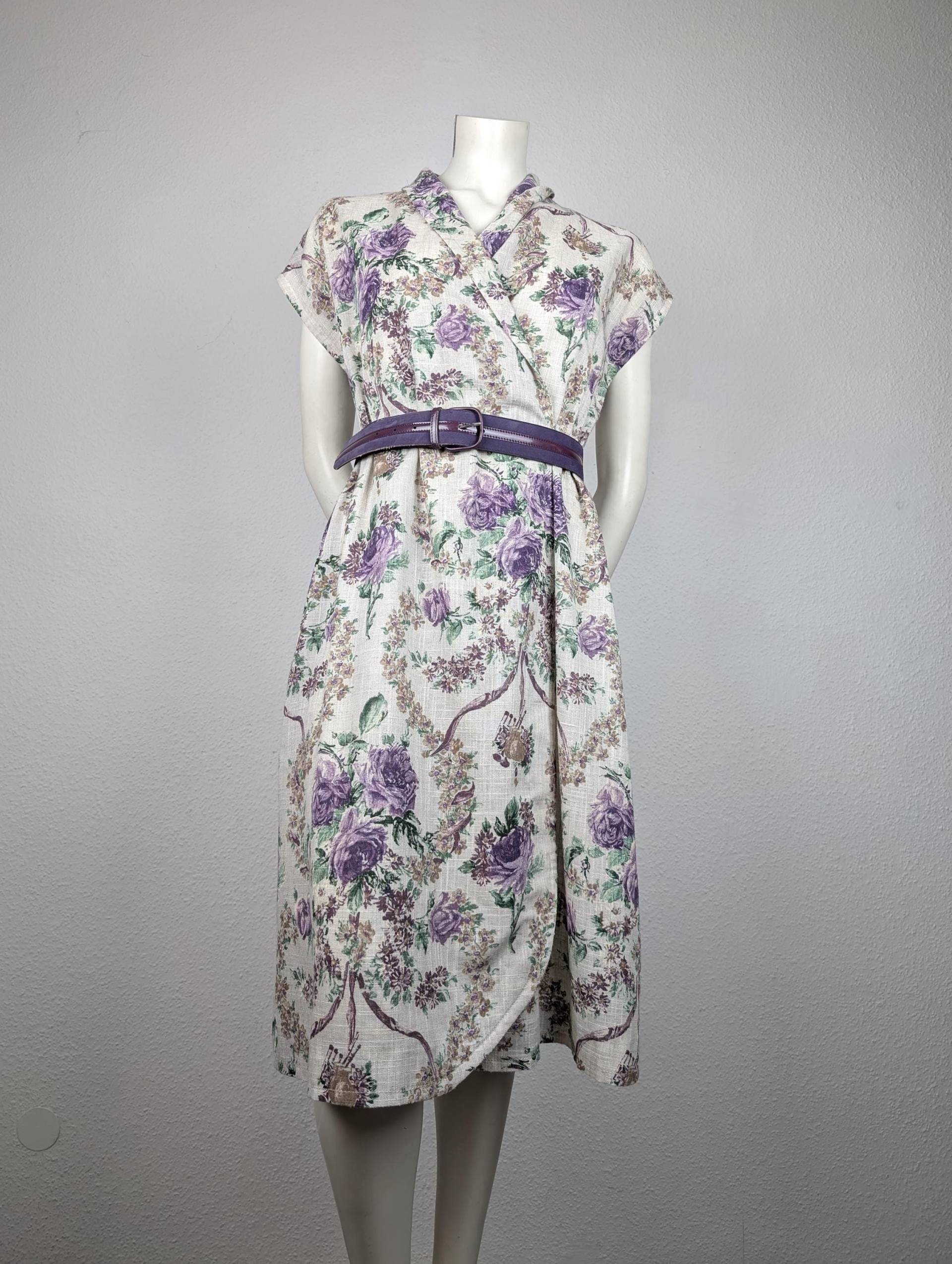 Kleid Vintage | M Handmade Beige Lila Grün von 22nddresses