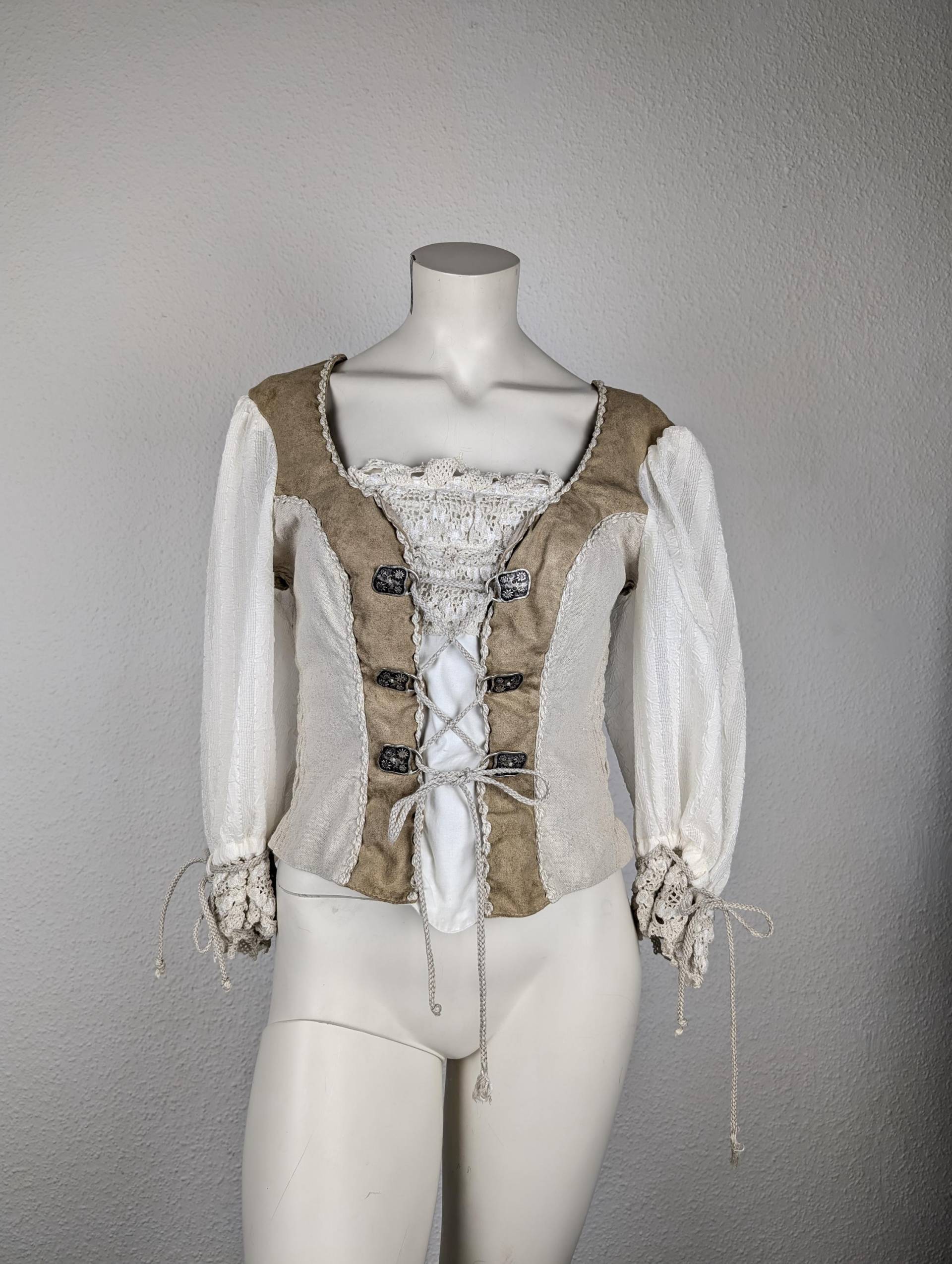 Tracht/Landhaus Oberteil | S/Medium Beige Weiß Creme Braun von 22nddresses