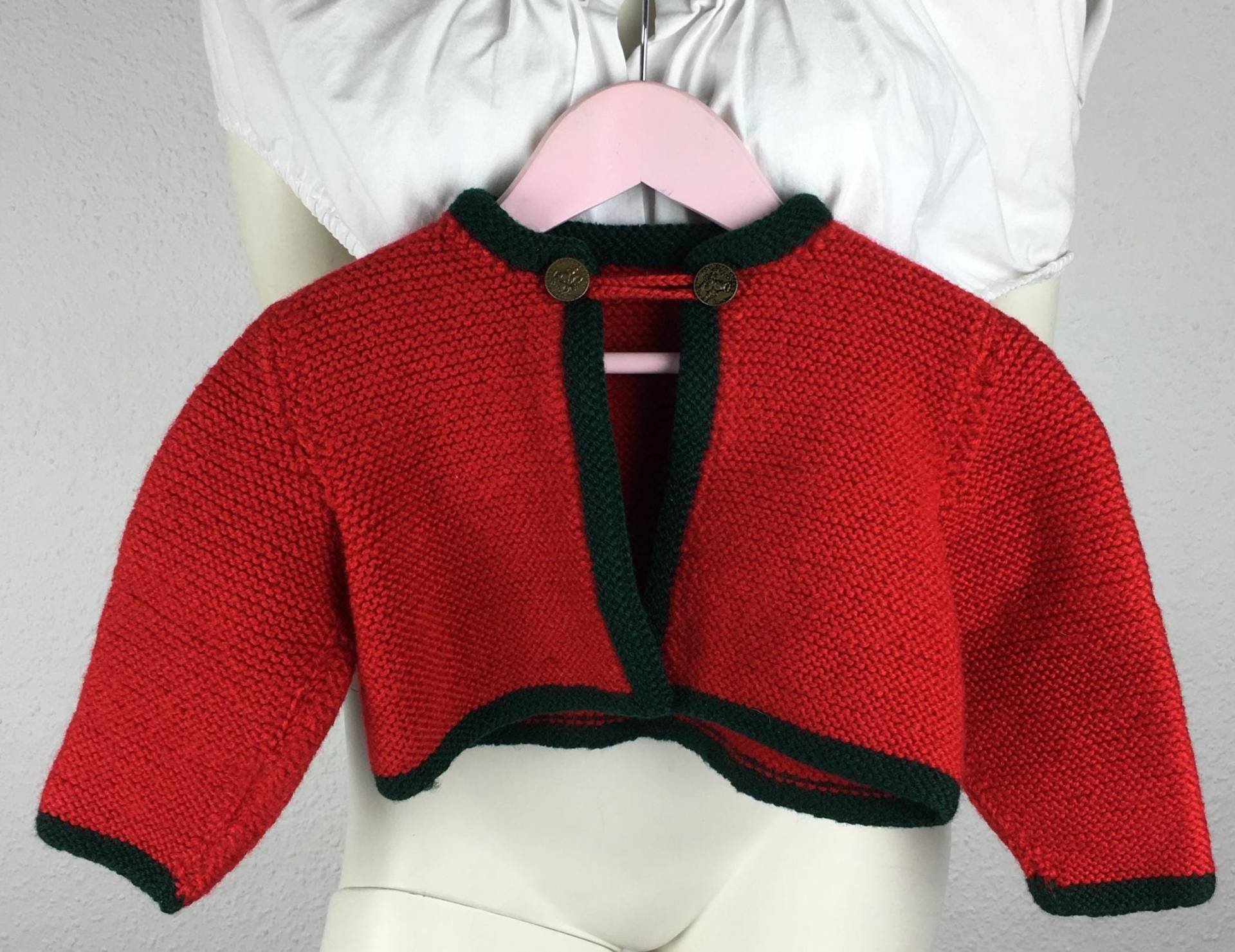 Vintage Kinder-Trachtenjanker | 110 Jacke Rot Grün von 22nddresses