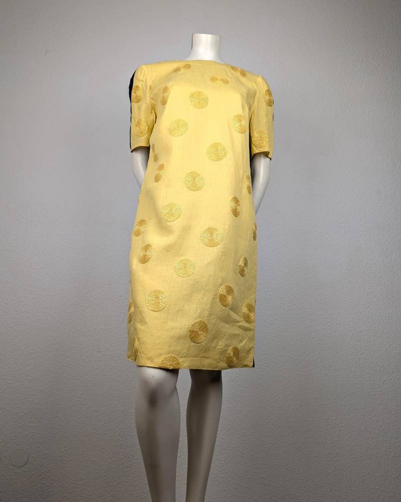 Vintage Kleid | L Schwarz Gelb Sommerkleid Leinen Akris von 22nddresses
