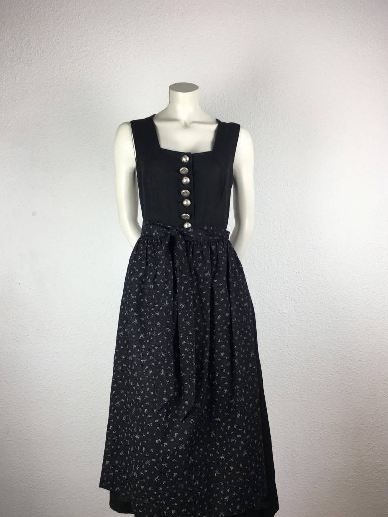 Vintage Trachten-Kleid | M/L Maxi Lang Schwarz Leinen - Optional Mit Gemusterter Oder Grüne Schürze Berwin & Wolff von 22nddresses