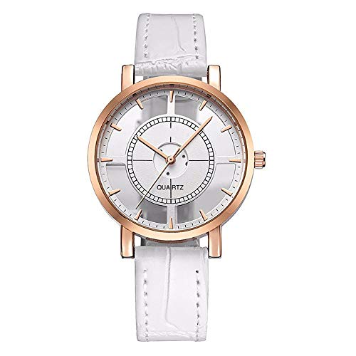 24 JOYAS Damen-Armbanduhr, transparent, Quarz, mit Lederarmband, weiß, streifen von 24 JOYAS