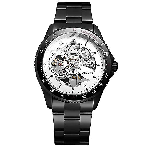 Klassische mechanische Luxus-Armbanduhr mit Skelett-Zifferblatt und schwarzem Edelstahl-Armband für Herren Armband MEDIANO Kugel, Weiß von 24 JOYAS