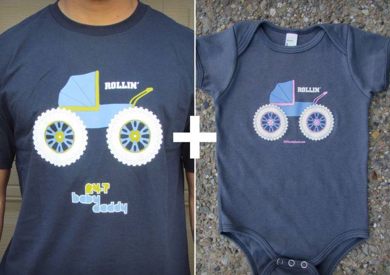 Rollin " Geschenk Set | Baby Mit Rosa - Passende Baby Mädchen & Papa Monstertruck Reifen Kinderwagen T-Shirts/Traktor Baby-Dusche-Geschenk von 247Daddyhood