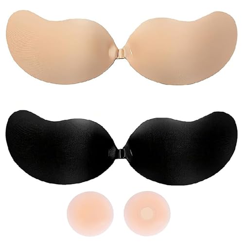 24Ersi 2 Stück Klebe BH，Trägerloser BH mit 2 Silikon Brüste Nippelpads，Super Klebe BH Push Up für Kleine Brüste & Große Brust für Rückenfreie Selbstklebender BH-New von 24Ersi