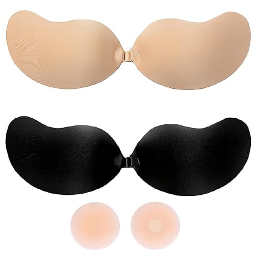 24Ersi 2 Stück Klebe BH，Trägerloser BH mit 2 Silikon Brüste Nippelpads，Super Klebe BH Push Up für Kleine Brüste & Große Brust für Rückenfreie Selbstklebender BH-New von 24Ersi